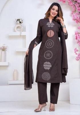 Black Printed Cotton Kurta Set