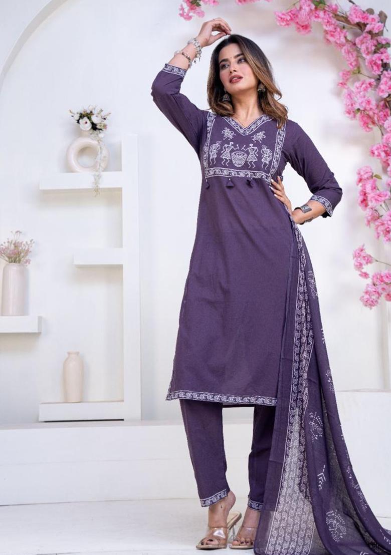 Blue Printed Cotton Kurta Set - Indya
