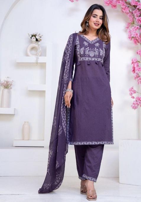 Blue Printed Cotton Kurta Set