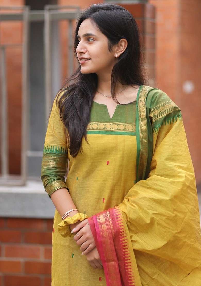 Multi Color Jacquard Cotton Straight Kurta Set - Indya