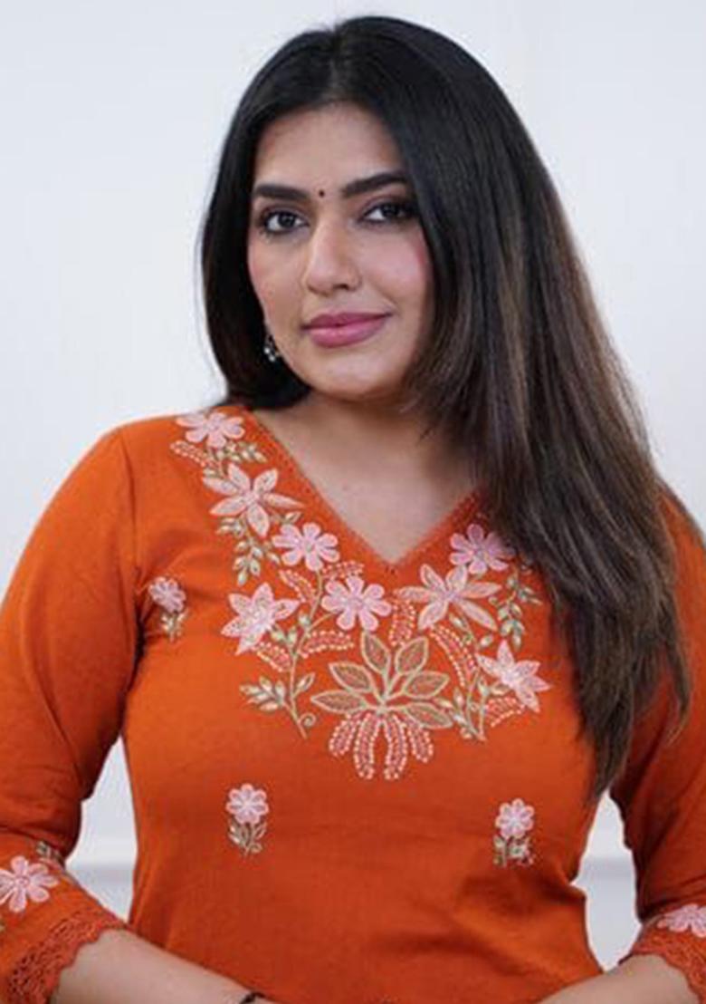 Rust Printed Cotton Kurta Set - Indya