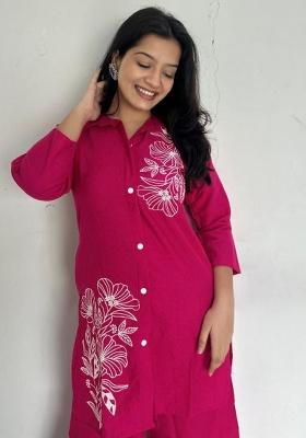 Pink Printed Cotton Kurta Set