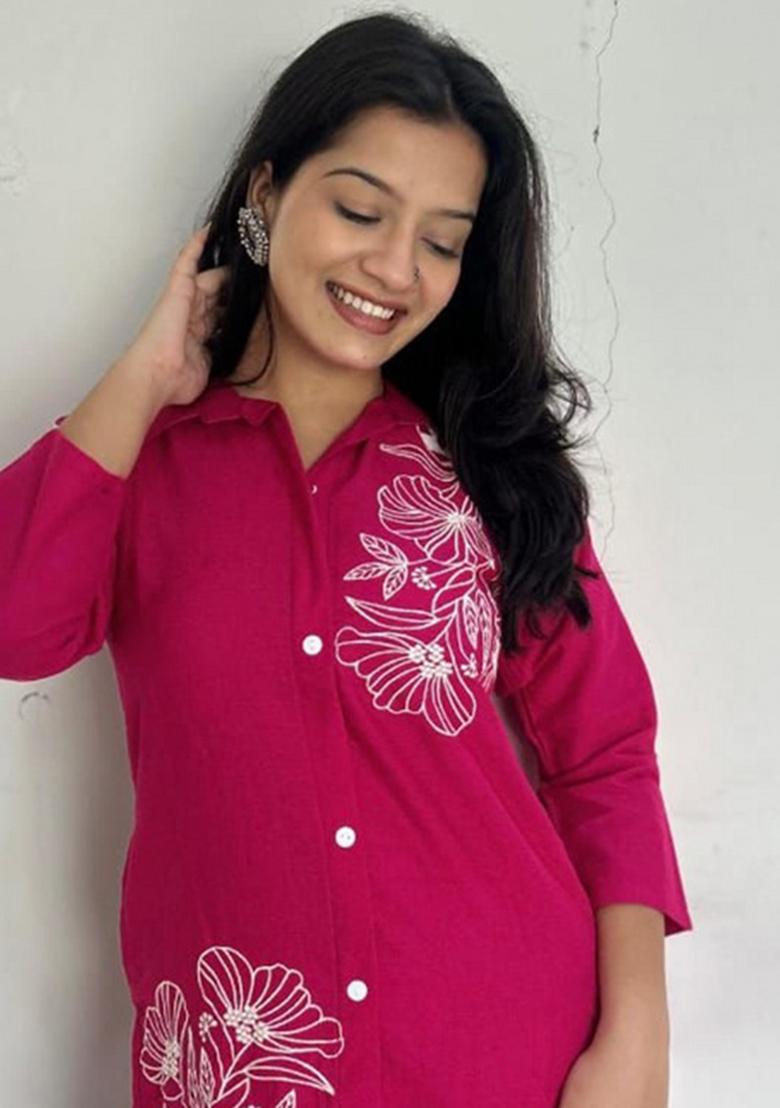 Pink Printed Cotton Kurta Set - Indya