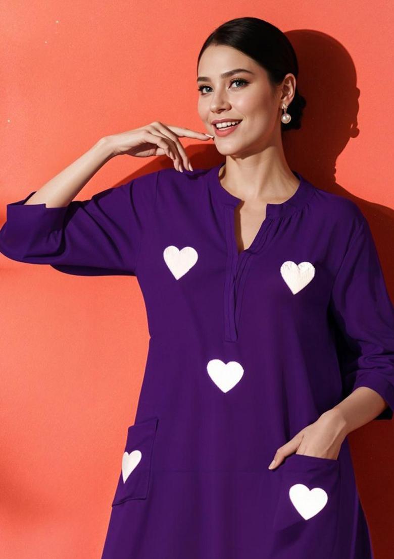 Purple Printed Cotton Kurta Set - Indya