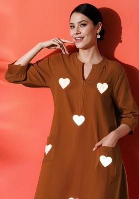 Brown Printed Cotton Kurta Set