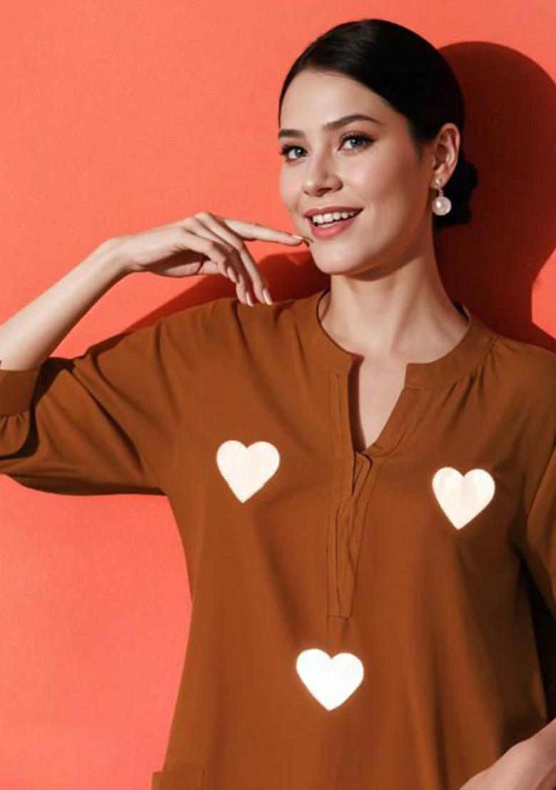 Brown Printed Cotton Kurta Set - Indya