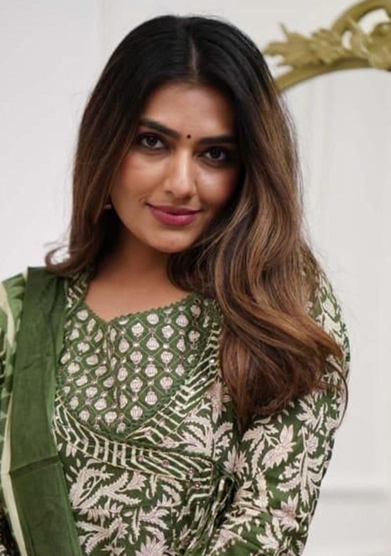 Green Printed Cotton Kurta Set - Indya