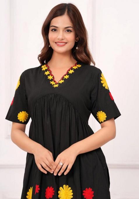 Black Printed Cotton Kurta Set
