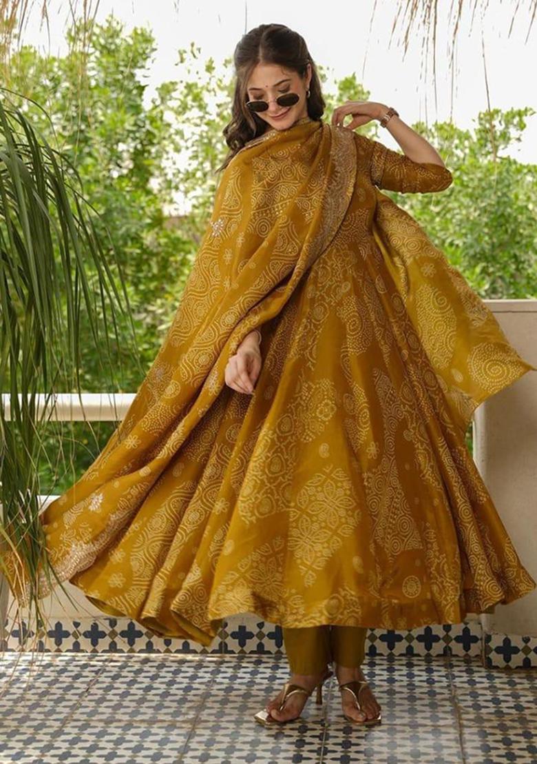 Yellow Printed Cotton Kurta Set - Indya