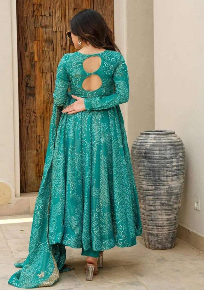 Green Bandhani Cotton Anarkali Set - Indya