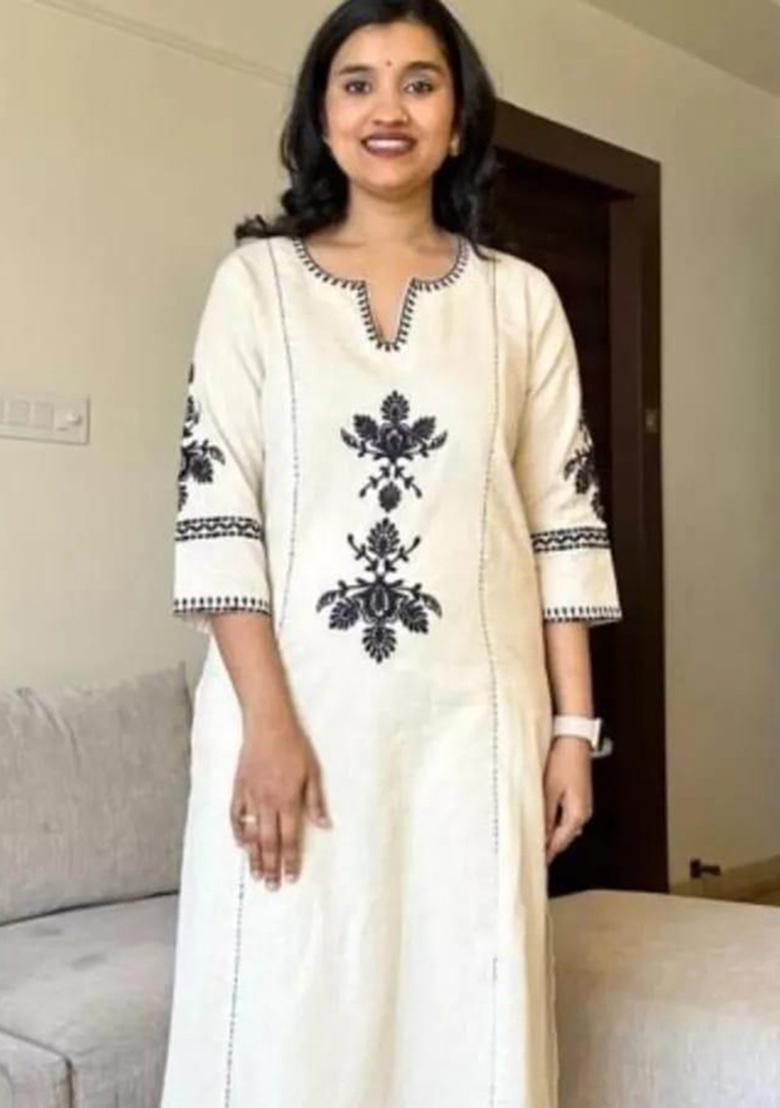 Off-White Printed Cotton Kurta Set - Indya