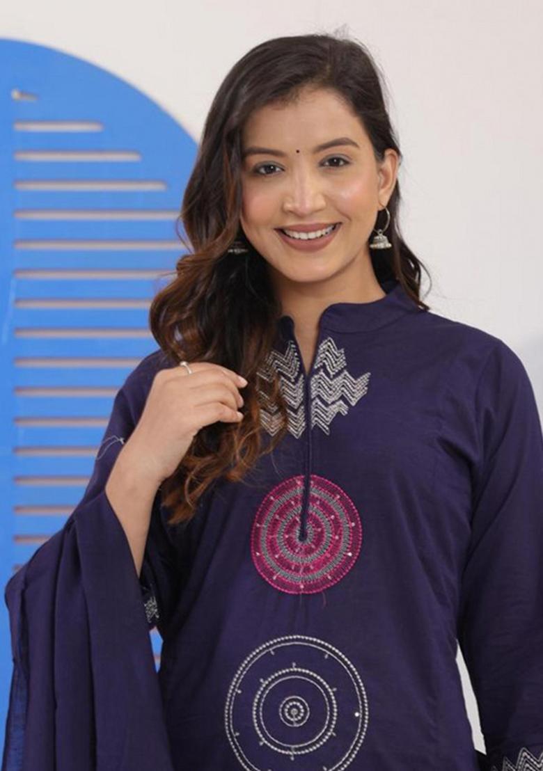 Blue Printed Cotton Kurta Set - Indya