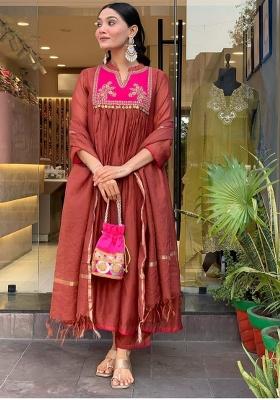 Orange Printed Cotton Kurta Set