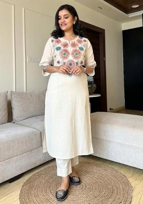 White Printed Cotton Kurta Set