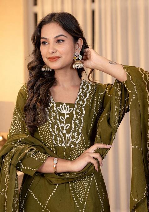 Green Printed Cotton Kurta Set