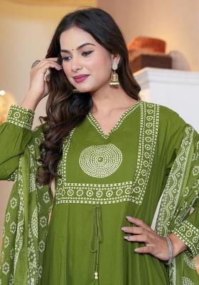 Green Printed Cotton Kurta Set