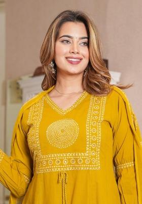 Yellow Printed Cotton Kurta Set