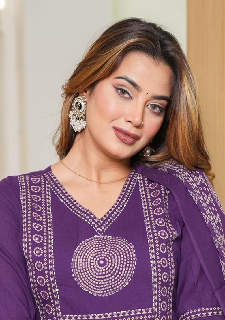 Blue Printed Cotton Kurta Set - Indya