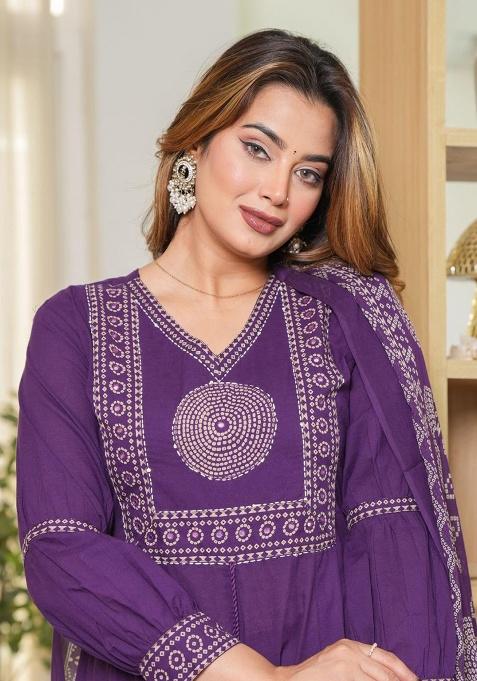 Blue Printed Cotton Kurta Set