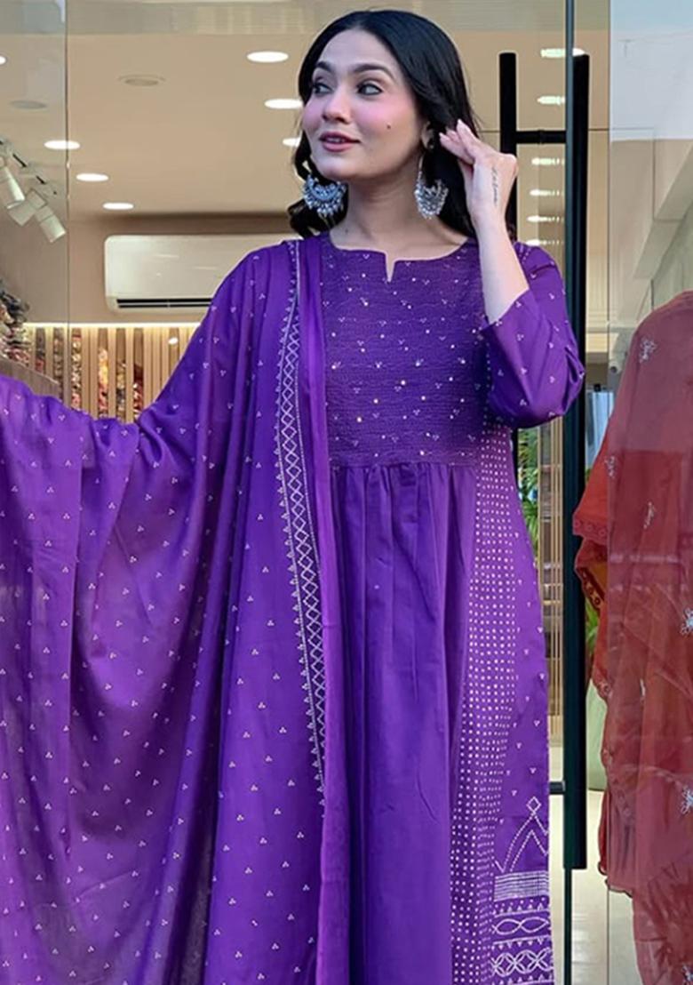 Blue Printed Cotton Kurta Set - Indya