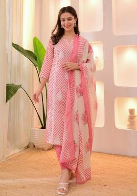 Pink Printed Cotton Kurta Set