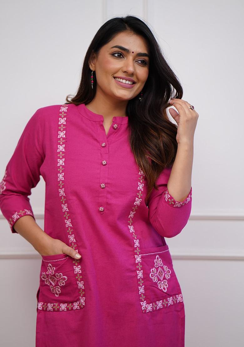 Pink Printed Cotton Kurta Set - Indya