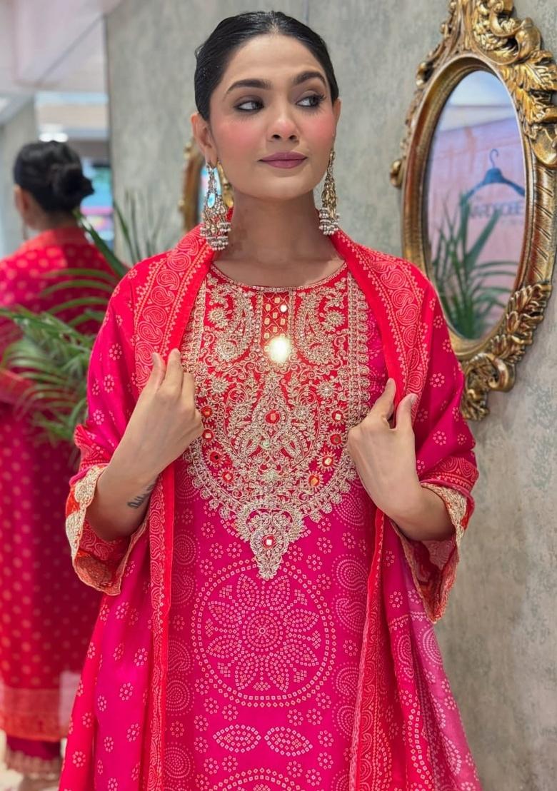 Pink Printed Cotton Kurta Set - Indya