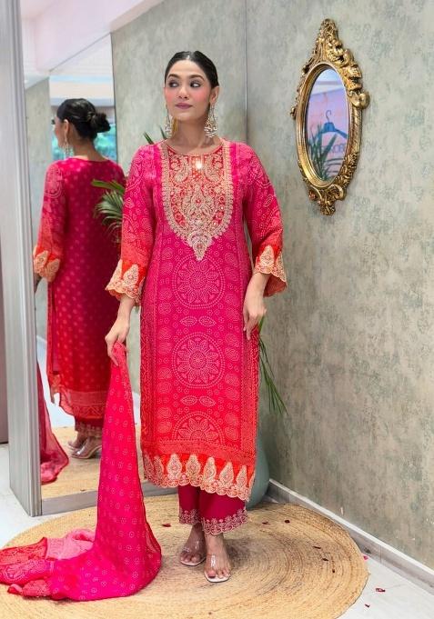 Pink Printed Cotton Kurta Set