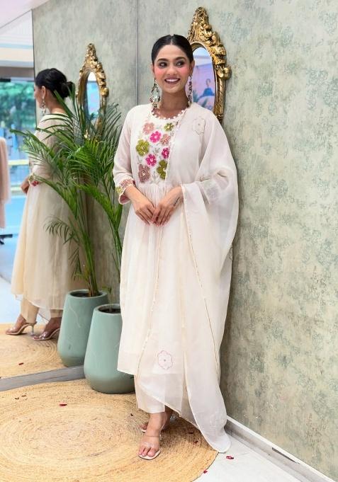 White Printed Cotton Kurta Set