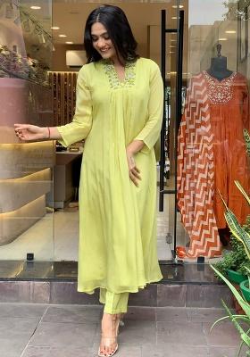 Green Printed Cotton Kurta Set