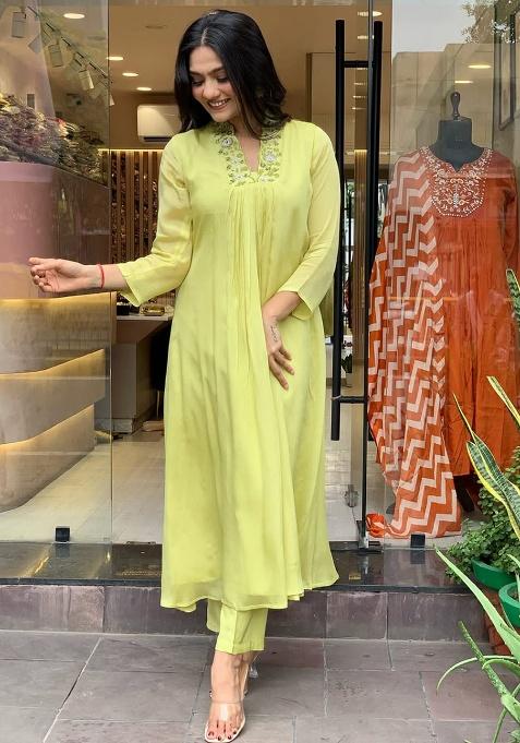 Green Printed Cotton Kurta Set