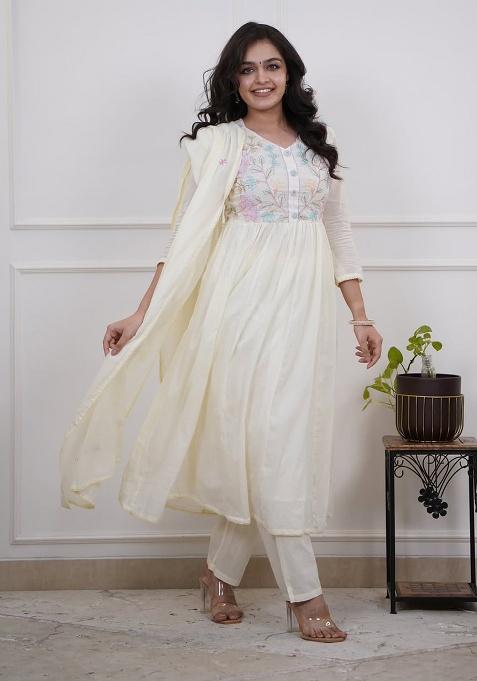 White Printed Cotton Kurta Set