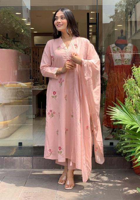 Pink Printed Cotton Kurta Set