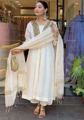 White Printed Cotton Kurta Set