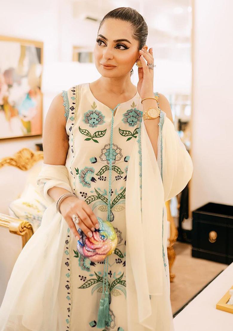 White Printed Cotton Kurta Set - Indya