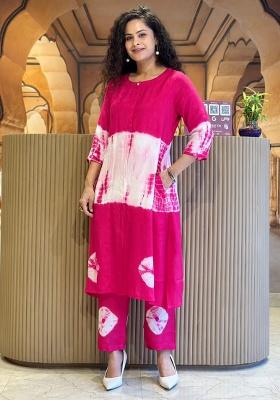 Pink Printed Cotton Kurta Set