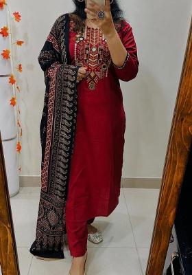 Yellow Embroidered Cotton Straight Kurta Set