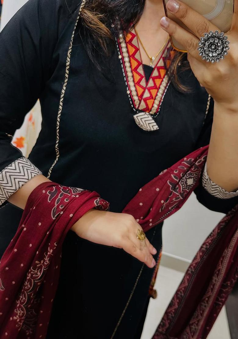 Red Printed Cotton Kurta Set - Indya