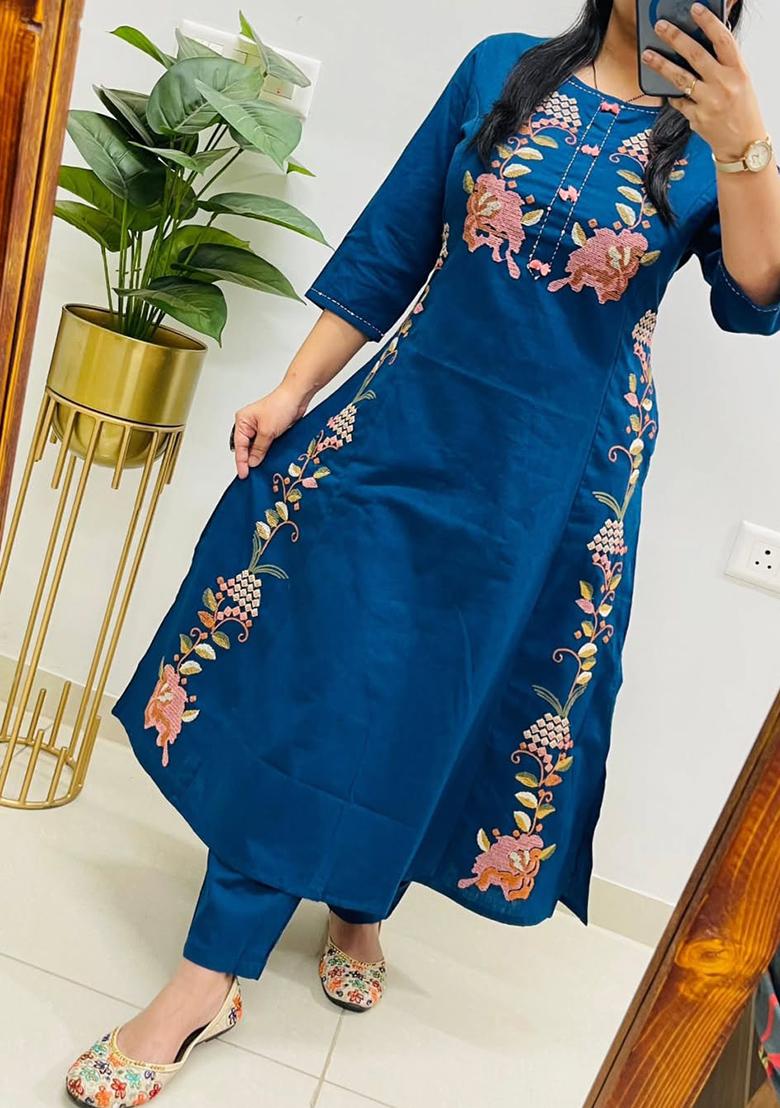 Yellow Printed Cotton Kurta Set - Indya