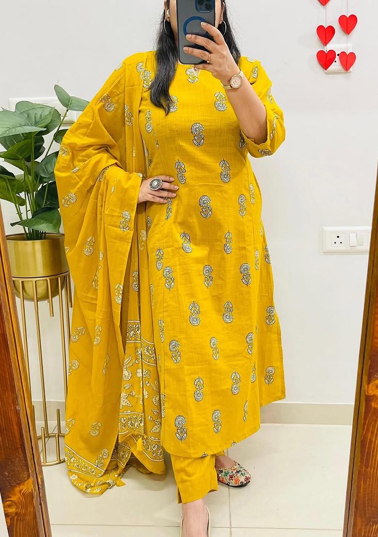 Red Printed Cotton Kurta Set - Indya