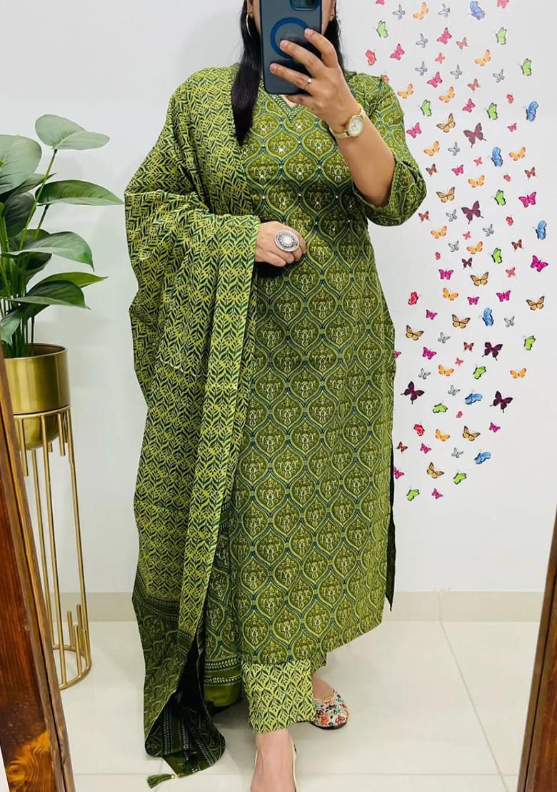 Blue Printed Cotton Kurta Set - Indya