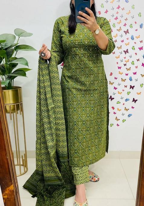 Blue Printed Cotton Kurta Set