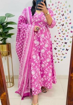 Blue Printed Cotton Kurta Set