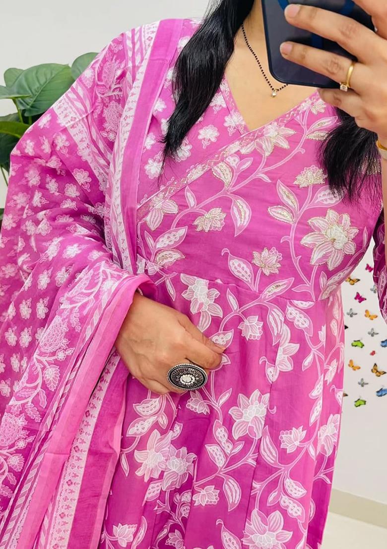 Blue Printed Cotton Kurta Set - Indya