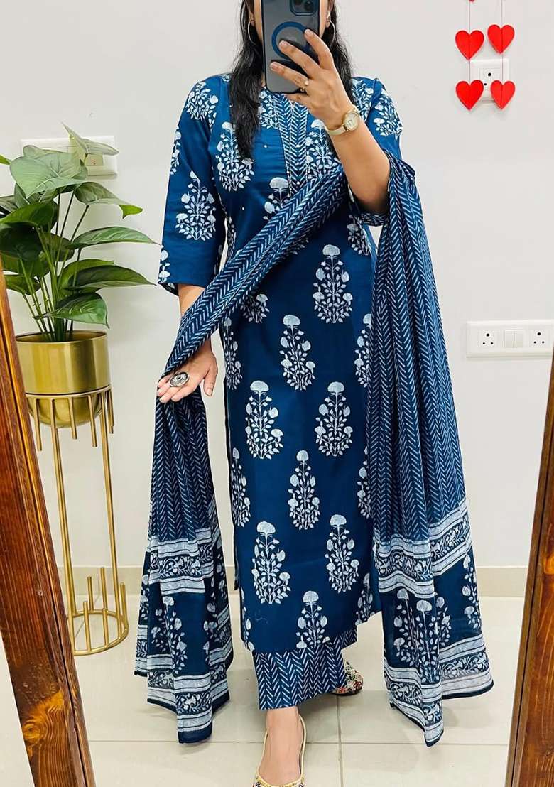 Yellow Printed Cotton Straight Kurta Set - Indya
