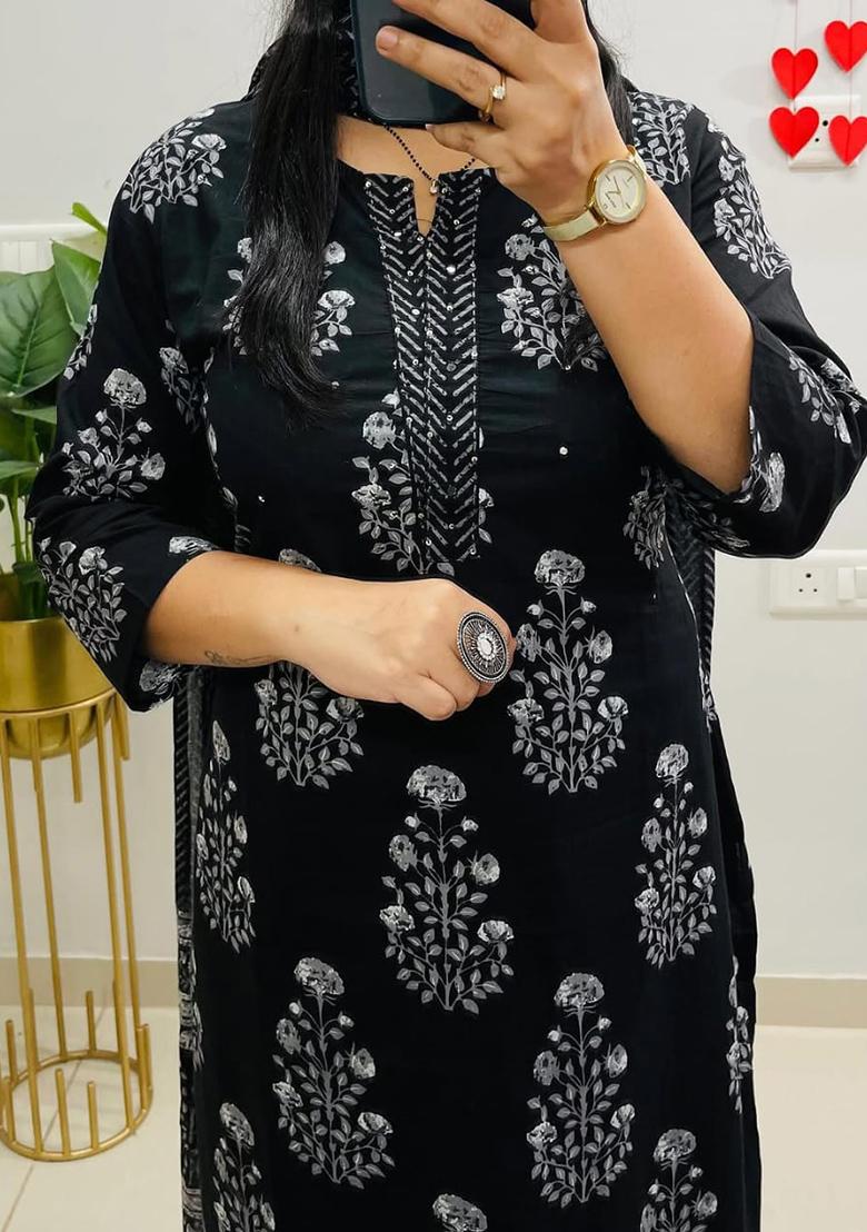 Yellow Printed Cotton Kurta Set - Indya