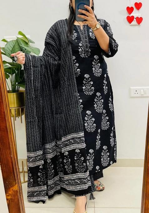 Yellow Printed Cotton Kurta Set