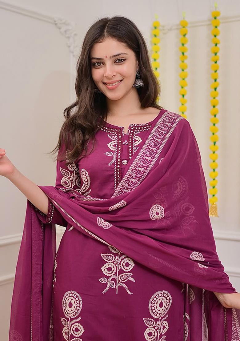 Orange Printed Cotton Kurta Set - Indya