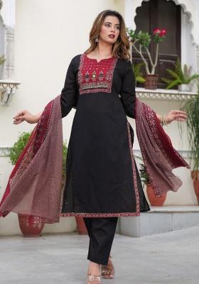 Black Printed Cotton Kurta Set