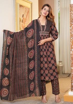 Black Printed Cotton Kurta Set